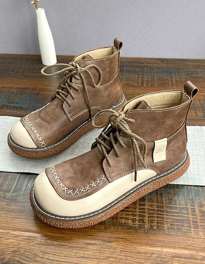 Rowin | Orthopedic Two-Tone Hand-Stitched Casual Lace-Up Boots