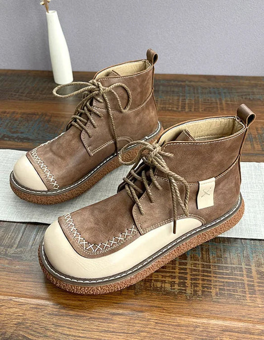 Rowin | Orthopedic Two-Tone Hand-Stitched Casual Lace-Up Boots