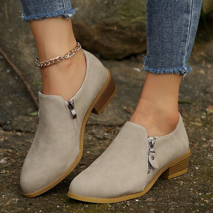 OrthoCare Plus Size Side Zipper Square Heel Boots