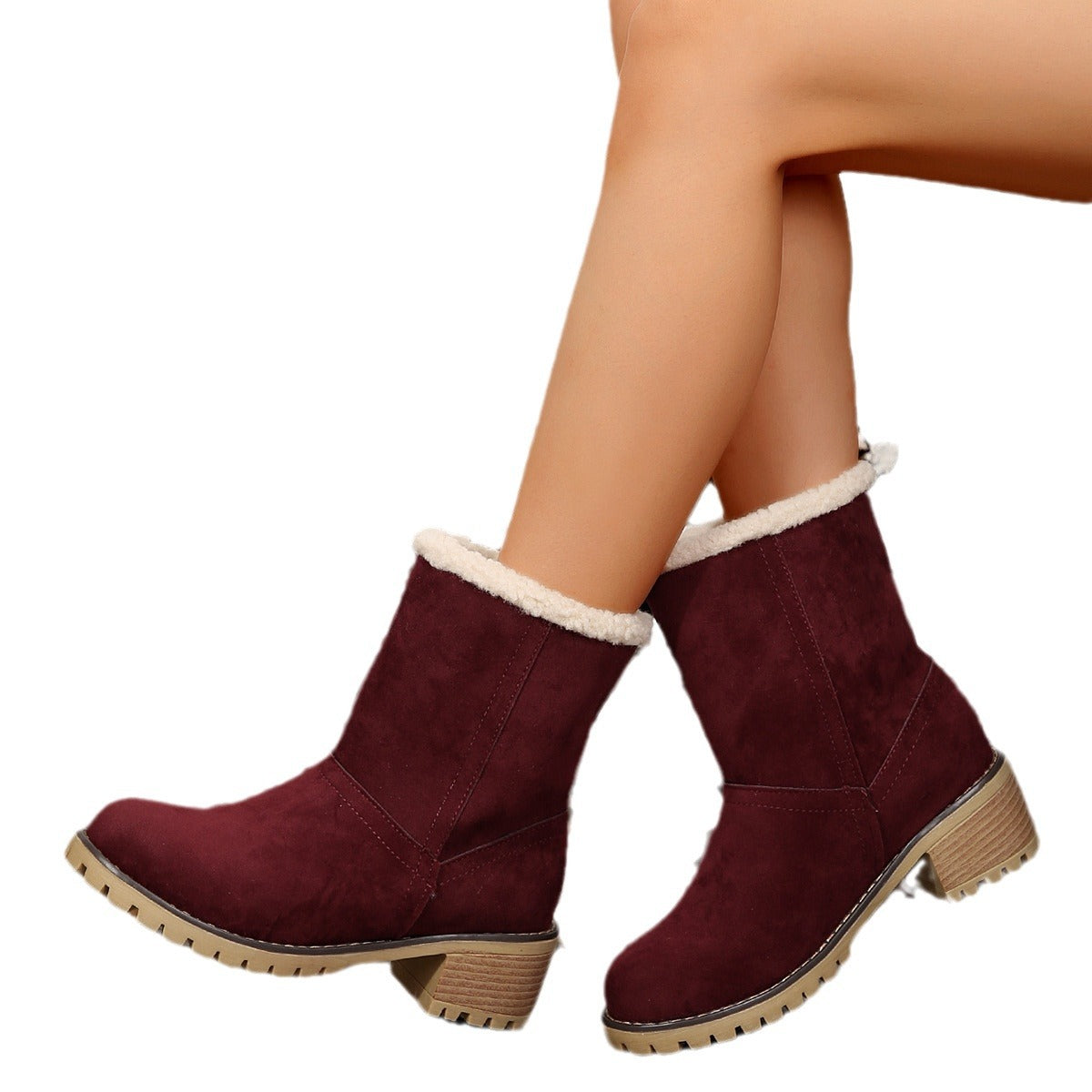 Helena | Orthopedic Fur-Lined Mid-Calf Suede Block Heel Winter Boots