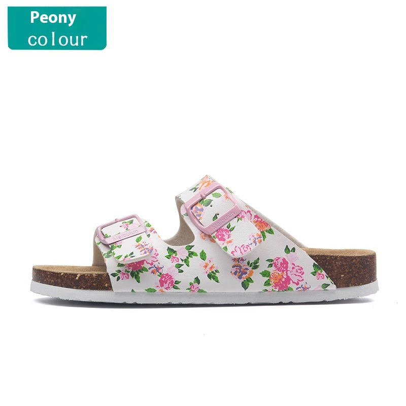 Shailene | Women’s Orthopedic Printed Double Buckle Cork Slide Sandals