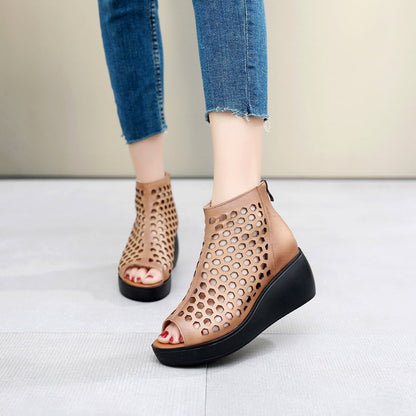 Alex | Orthopedic Women’s Perforated Peep-Toe Wedge Shoes