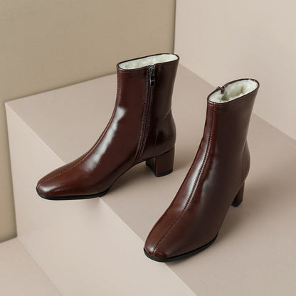 Celeste | Orthopedic Fur-Lined Side-Zip Leather Block Heel Boots