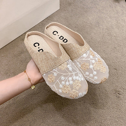 OrthoCare Floral Embroidered Slip-On House Slippers