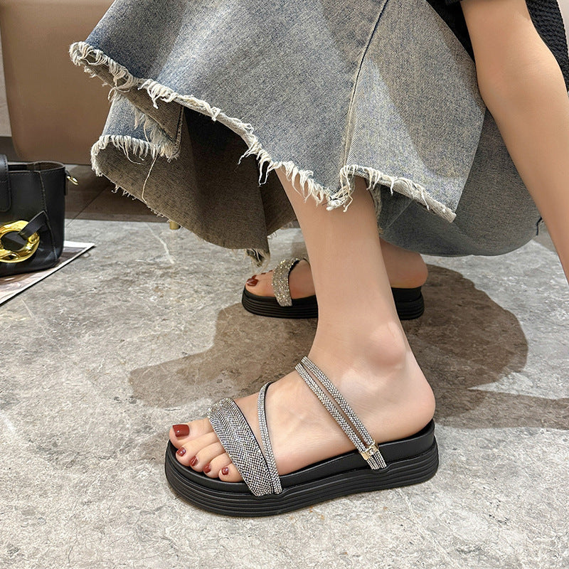 Tovielle | Women’s Orthopedic Rhinestone Double Strap Platform Sandals