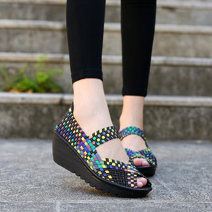 Orthopedic Woven Wedge Sandals – Breathable Stretch Comfort Slip-On Shoes