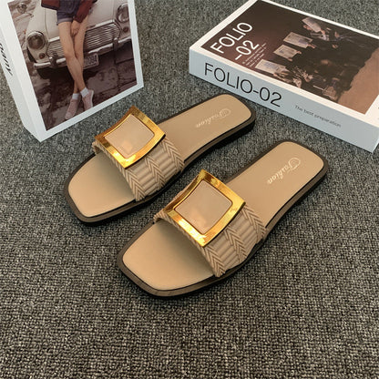 Lazelle | Women’s Orthopedic Square Buckle Slide Sandals