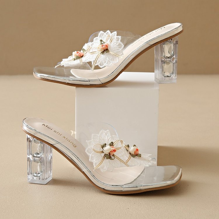 Anwen | Women’s Orthopedic Floral Clear Block Heel Sandals