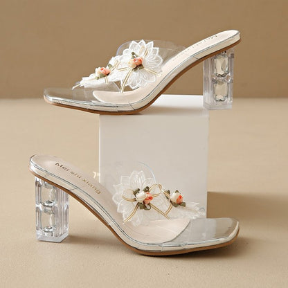 Anwen | Women’s Orthopedic Floral Clear Block Heel Sandals