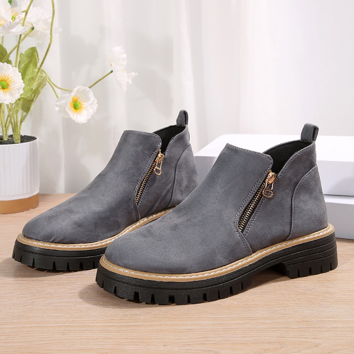 OrthoCare Suede Ankle Boots - Side Zipper Comfort