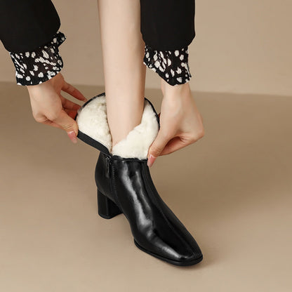 Celeste | Orthopedic Fur-Lined Side-Zip Leather Block Heel Boots