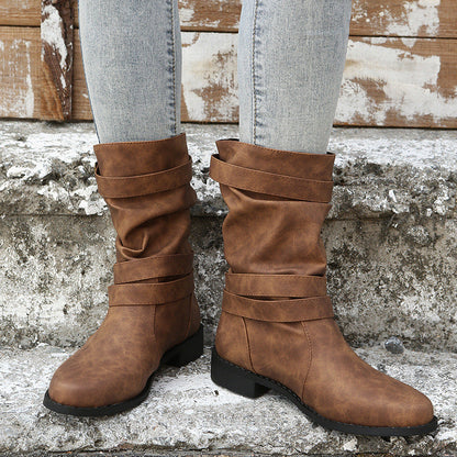 OrthoCare Vintage Low Heel Boots With Adjustable Buckle