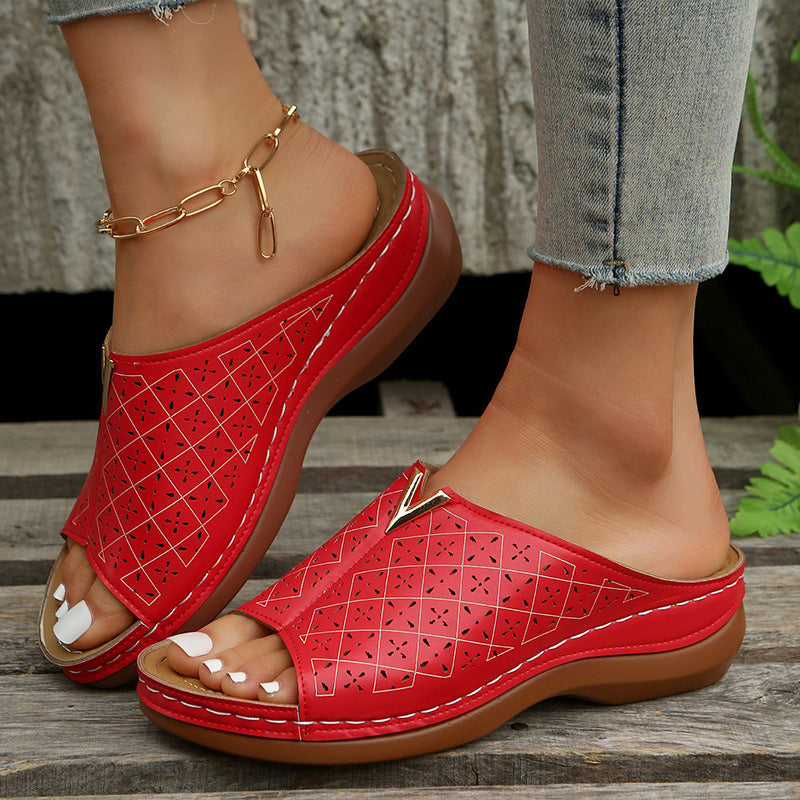 Winterrose | Women’s Orthopedic Perforated Wedge Mule Sandals