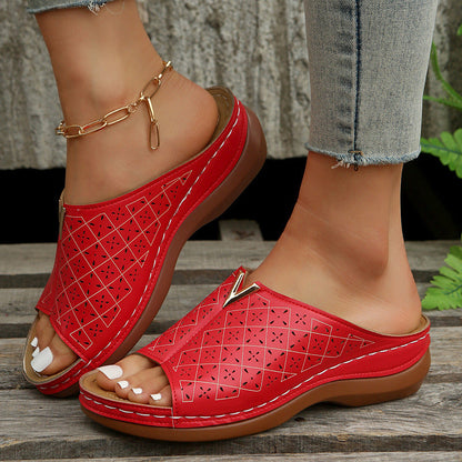 Winterrose | Women’s Orthopedic Perforated Wedge Mule Sandals