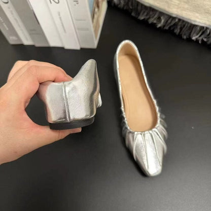 OrthoCare Women’s Metallic Pleated Flats – Elegant Pointed Toe Comfort Shoes