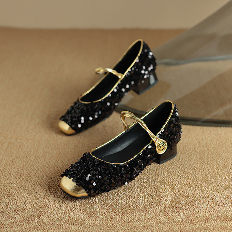 OrthoCare Low-Heeled Sequined Mary Jane Shoes