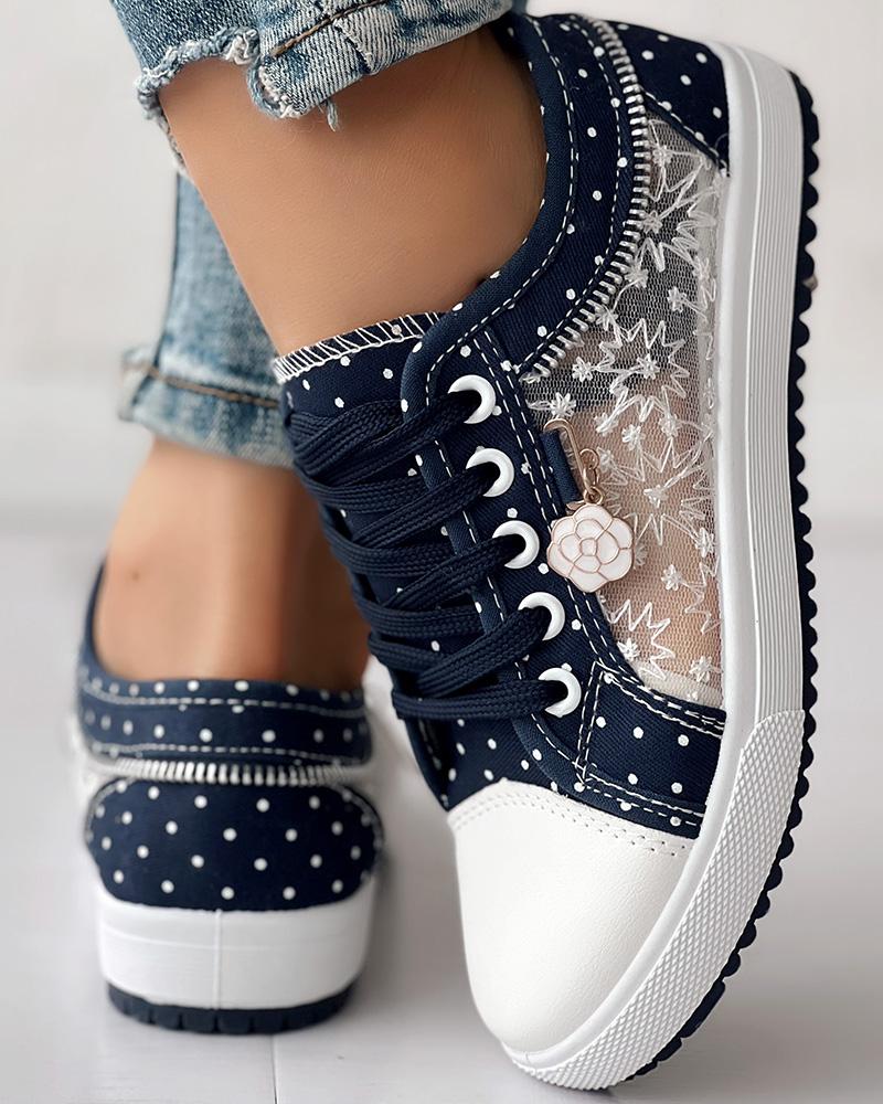 Calista | Orthopedic Denim Lace-Up Sneakers – Breathable Floral Mesh Design