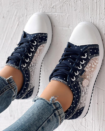 Calista | Orthopedic Denim Lace-Up Sneakers – Breathable Floral Mesh Design
