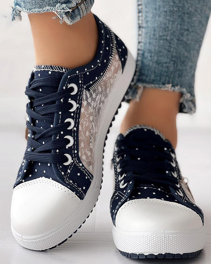 Calista | Orthopedic Denim Lace-Up Sneakers – Breathable Floral Mesh Design