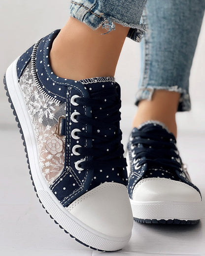 Calista | Orthopedic Denim Lace-Up Sneakers – Breathable Floral Mesh Design