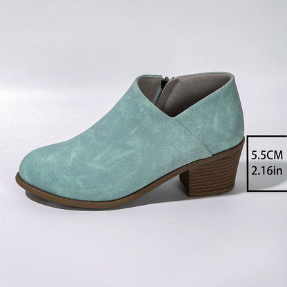 Rona | Orthopedic Chunky Heel Round Toe Ankle Boots With Side Zipper