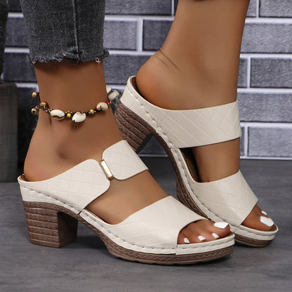 OrthoCare Chunky Heel Sandals - Plaid Comfort