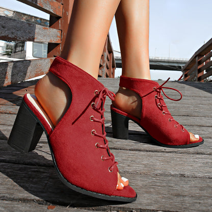 OrthoCare Chunky Heel Lace-Up Sandals - Peep Toe