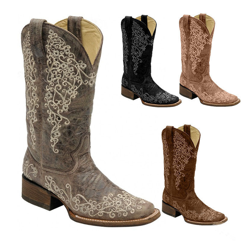 OrthoCare Embroidered Mid-Calf Boots - Chunky Heel