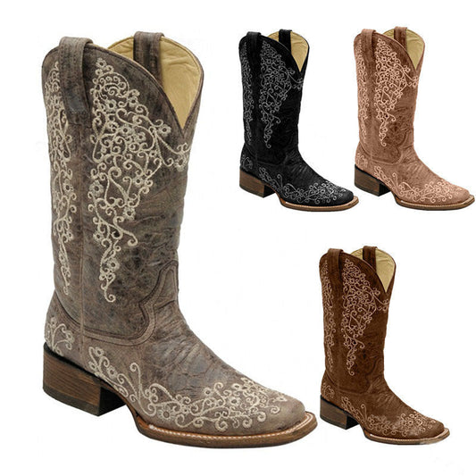 OrthoCare Embroidered Mid-Calf Boots - Chunky Heel