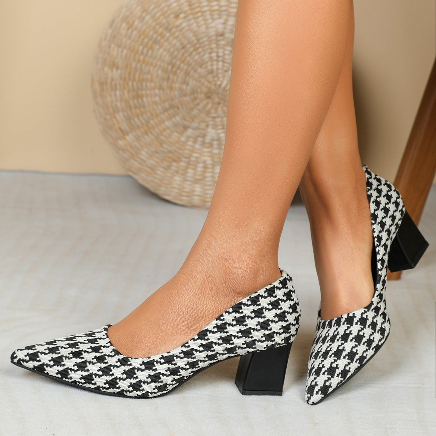 OrthoCare Houndstooth Heels - Chunky Heel Comfort