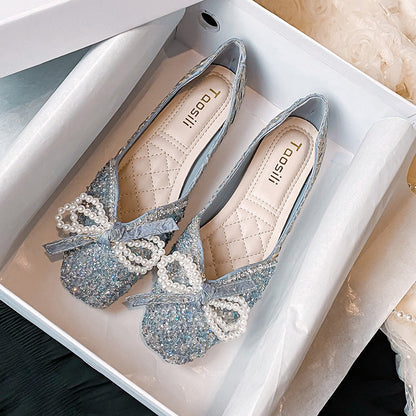 OrthoCare Square Toe Flats - Rhinestone Pearl Detail