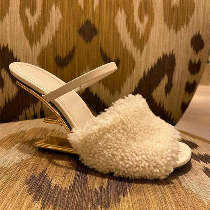 Mabel | Women’s Faux Fur Slip-On High Heel Sandals with Orthopedic Cushion
