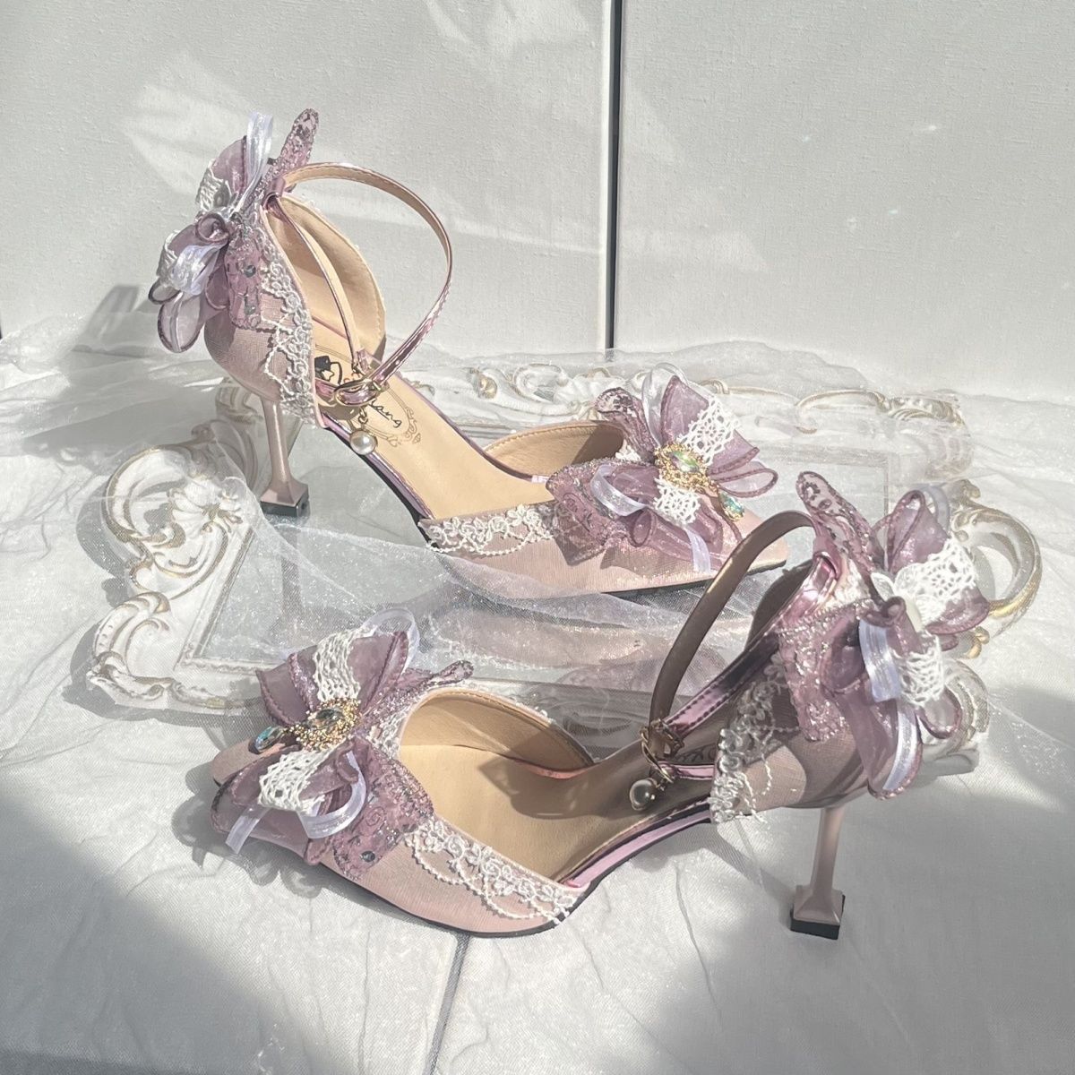 OrthoCare Butterfly Flower Rhinestone Stiletto Heel Sandals