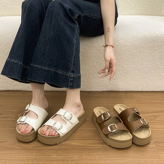 Caelina | Women’s Orthopedic Double Buckle Platform Slide Sandals