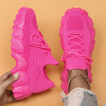 Orthopedic Chunky Sneakers – Breathable Knit Lace-Up Comfort Walking Shoes