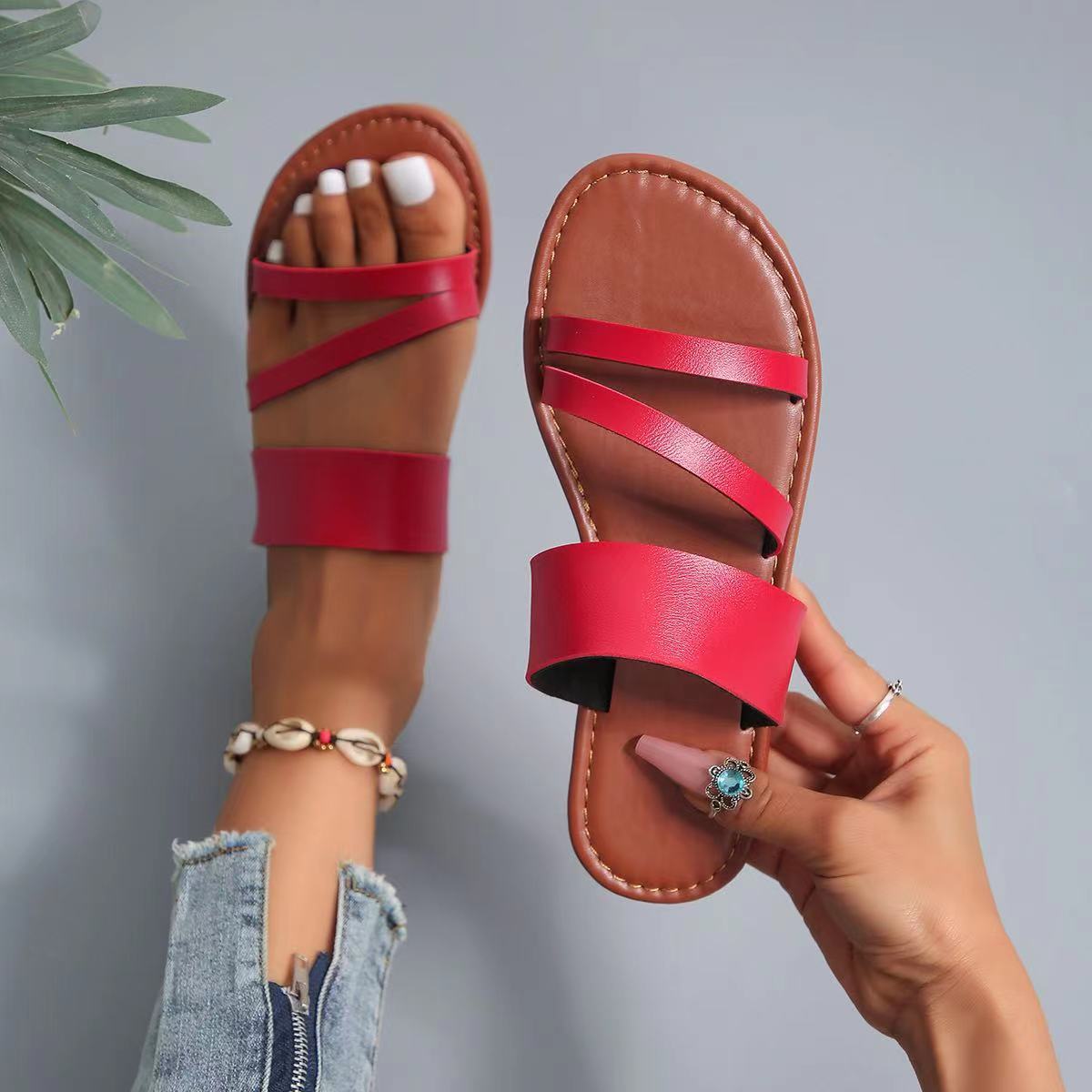 OrthoCare Women’s Strappy Flat Sandals – Lightweight Comfort Slip-On