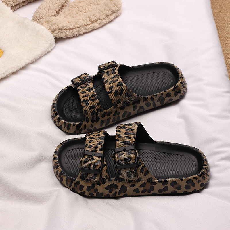 OrthoCare Leopard Print Double Strap Slide Sandals