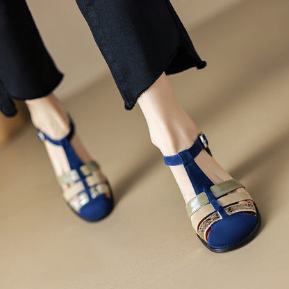 OrthoCare Elegant Leather Sandals With A Chunky Heel And A Single Buckle