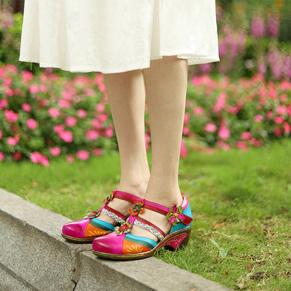 Sadie | Women’s Vintage Floral Orthopedic Mary Jane Heels with Colorful Pattern