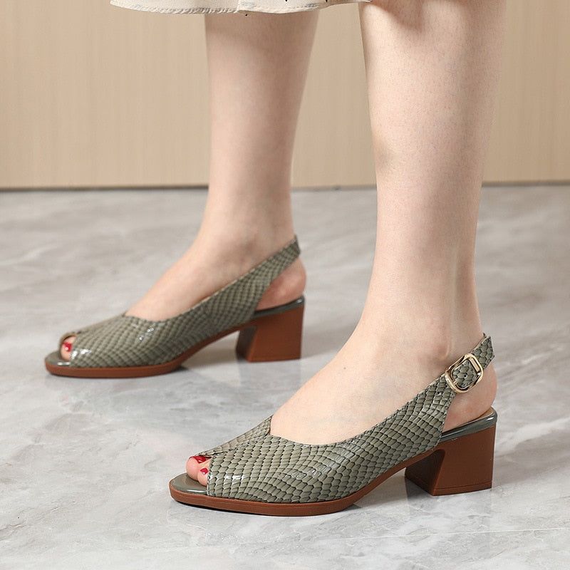 Caroline | Orthopedic Slingback Block Heel Sandals – Peep-Toe Everyday Elegance