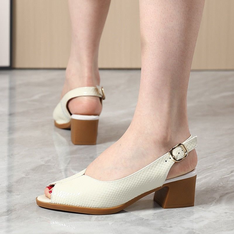 Caroline | Orthopedic Slingback Block Heel Sandals – Peep-Toe Everyday Elegance